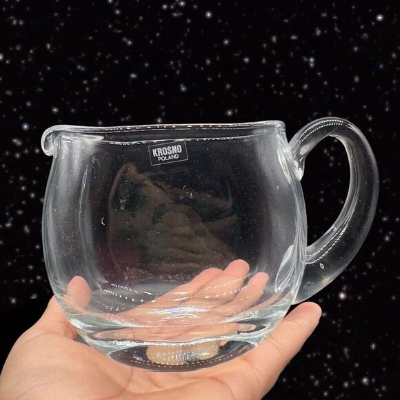 Krosno Poland Hand Blown Polished Crystal Glass Pitcher W Sticker 4.5”W 4”T - Picture 10 of 10